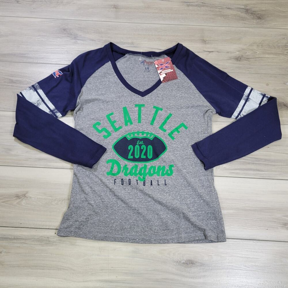 G-III 4Her T-Shirt Women's Large Gray Seattle Dragons V-Neck Long Sleeve New